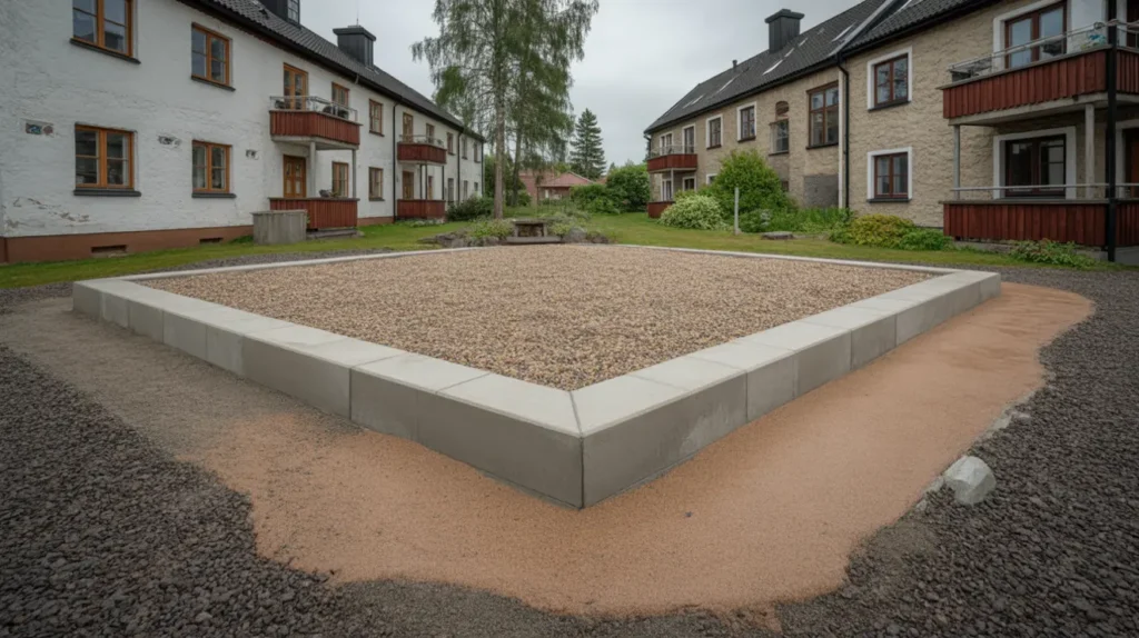 anl ggning av lekplatsunderbyggnad med fallskydd och kantst d i r sunda solna