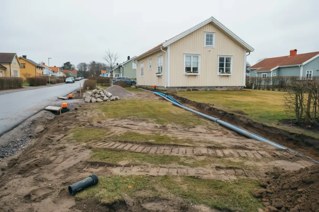kommunalt vatten och avlopp till huset s g r anslutningen till fr n tomtgr ns till f rdigt va