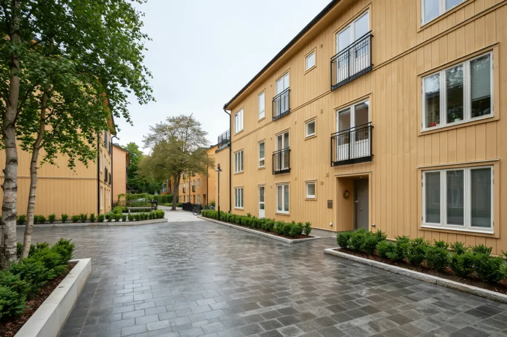 stens ttning och kantstensl ggning vid bostadsg rd i huvudsta